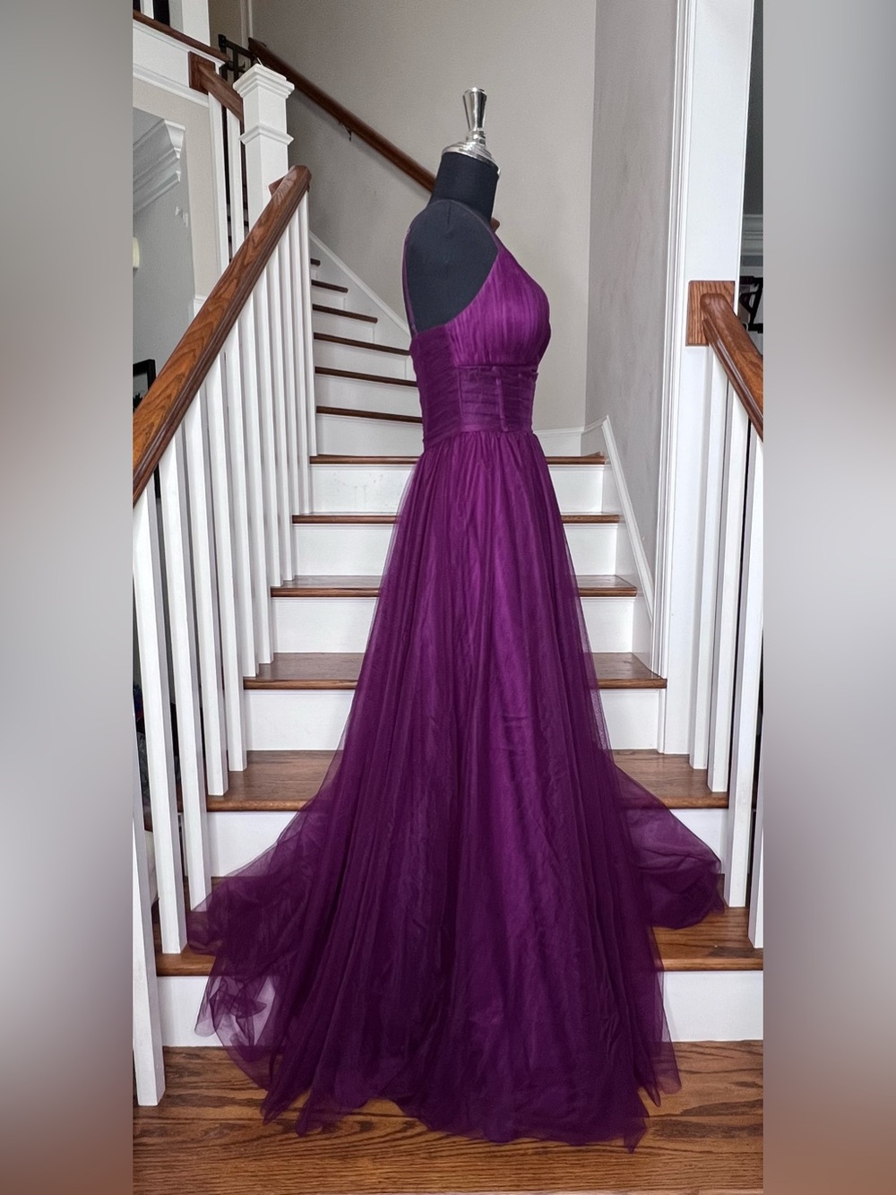 Windsor XS Plum Tulle Corset Illusion Waist Formal Prom Evening Gown Maxi Dress - Picture 4 of 10